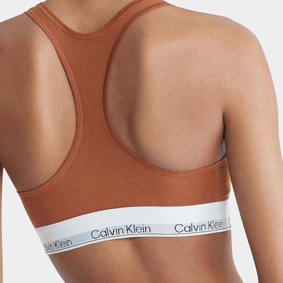 Calvin Klein Tan Racerback Bra with Signature Elastic Band - Picture 2 of 4
